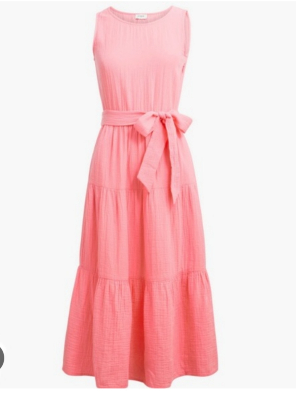 J. Crew Gauze Pink Sleeveless Tie-Waist Tiered Midi Dress Size 6 Spring/Summer